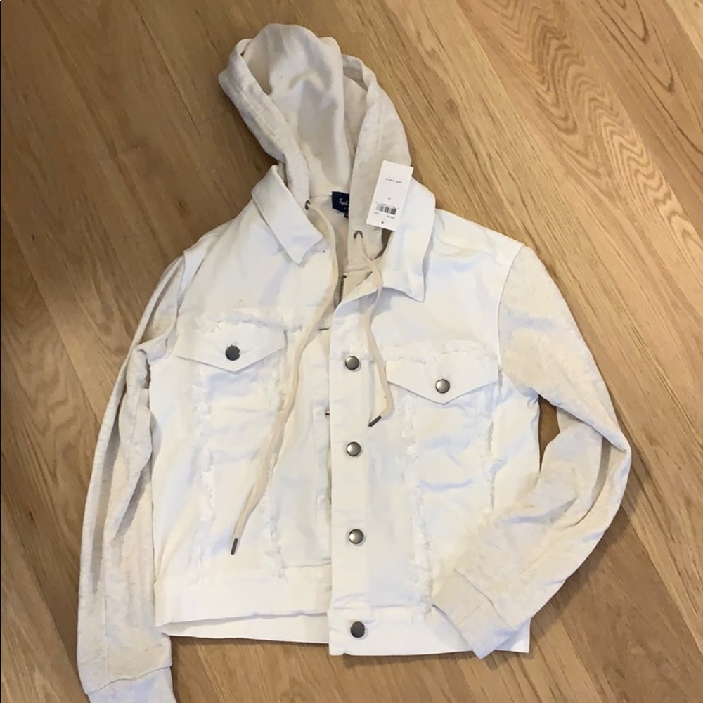 Splendid white denim jacket w sweatshirt attached